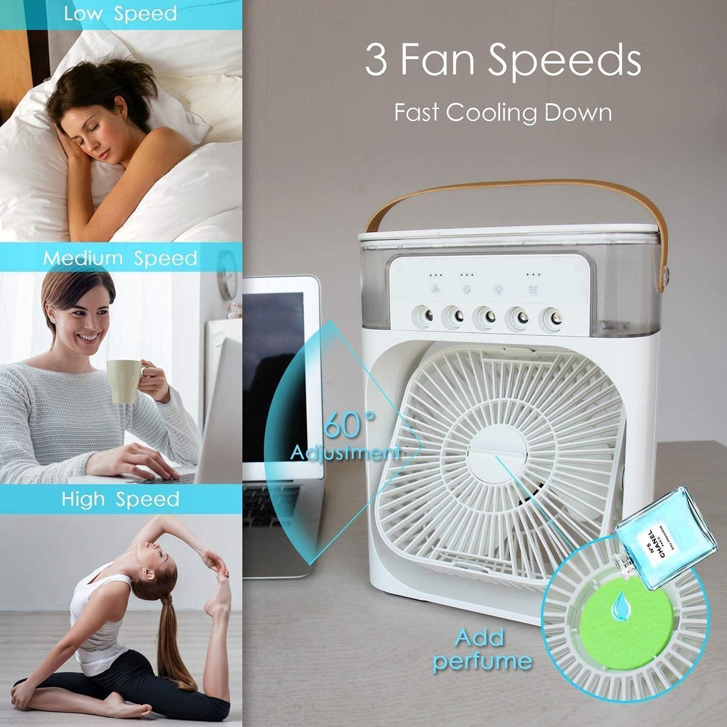 Mini AC Portable Mini Fan Artic Cooler with 7 Colors LED Light