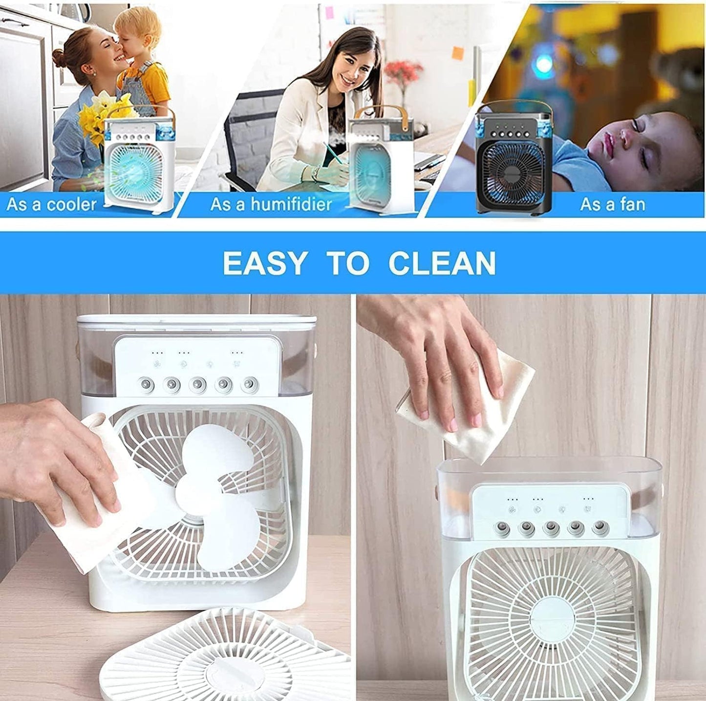 Mini AC Portable Mini Fan Artic Cooler with 7 Colors LED Light