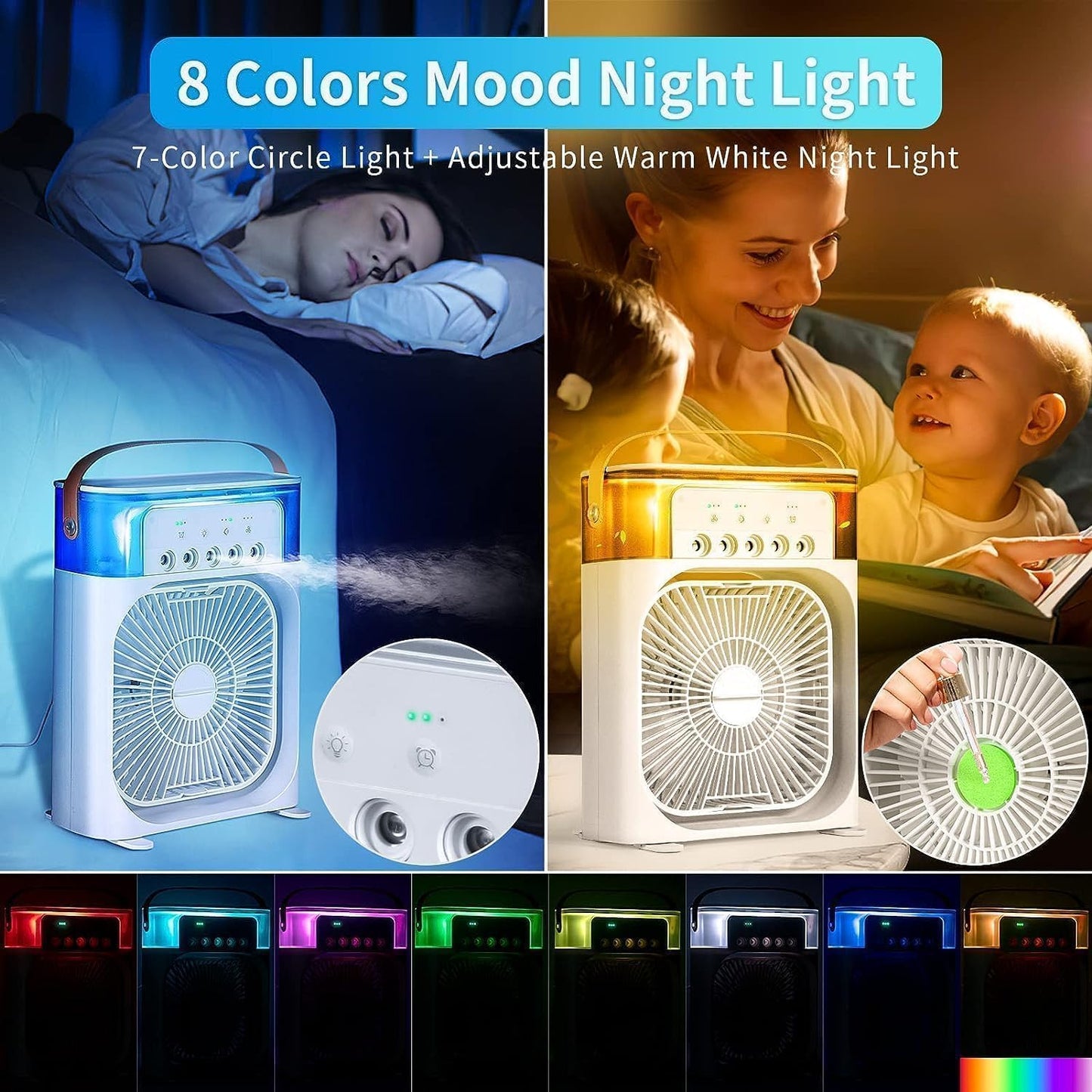 Mini AC Portable Mini Fan Artic Cooler with 7 Colors LED Light