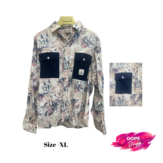 Pop corn fabric  Double pockets full sleeves shirt  All over printed 