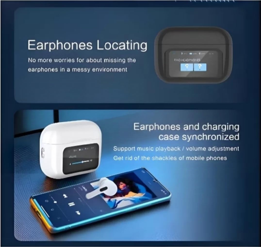 Display Ear Buds - Wireless Earbuds with Remote Photography, Change Wallpaper, Lock Screen | LED Touchscreen Control | ANC+ENC