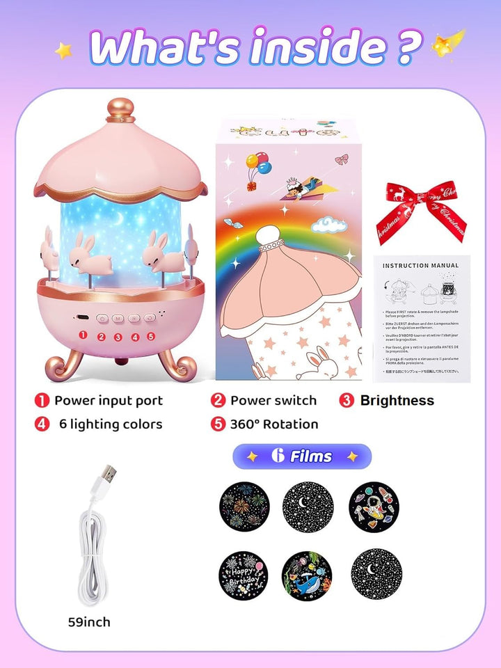 Bunny Night Light Projector, 360° Rotatable